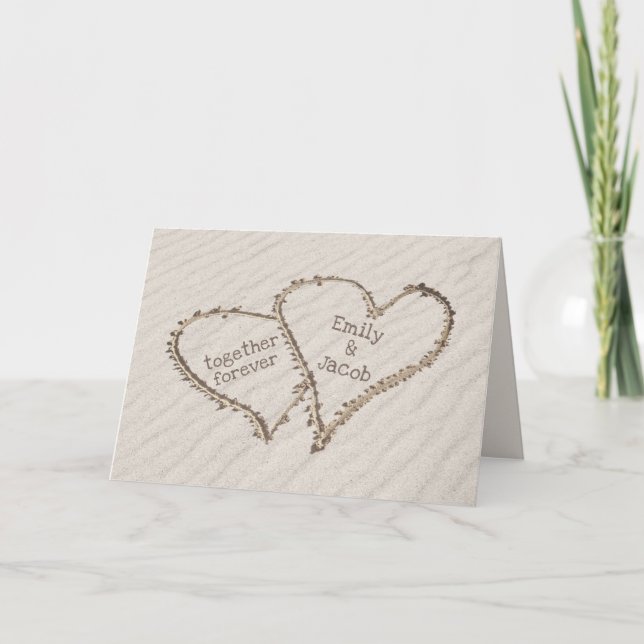 Wedding Beach Hearts in Drifting Sand  Card (Front)