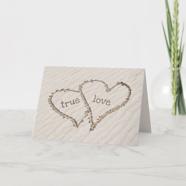 Wedding Beach Hearts in Sand Card (Front)