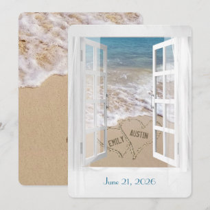 Wedding Beach Hearts in Window  Invitation