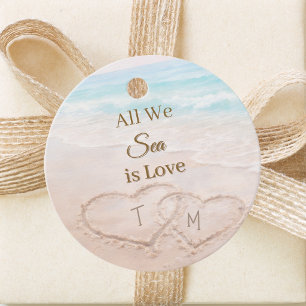 Wedding Beach Hearts Sand Monogrammed Favour Tags