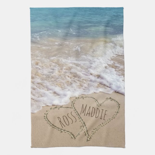 Wedding Beach Hearts  Tea Towel (Vertical)