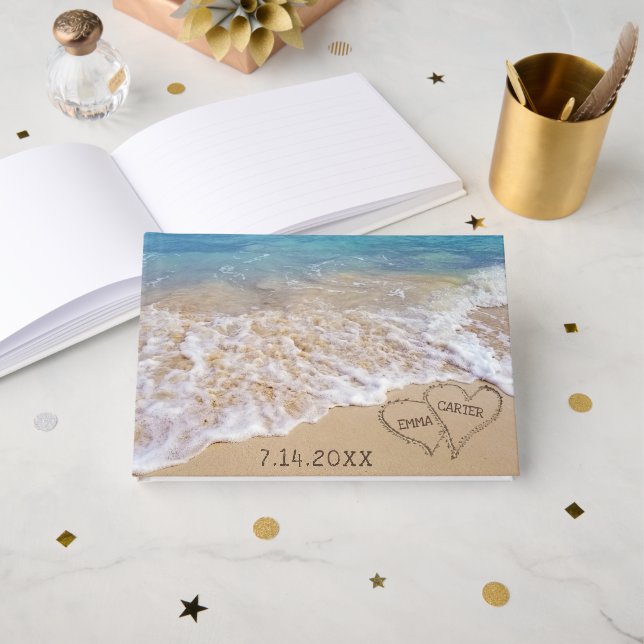 Wedding Beach Hearts With Names Guest Book (Front Open)