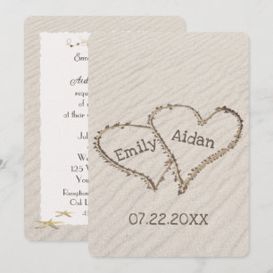 Wedding Beach Hearts with Names Invitation