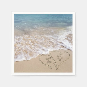 Wedding beach hearts with names napkin
