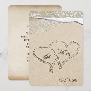 wedding Beach Hearts with surf Invitation