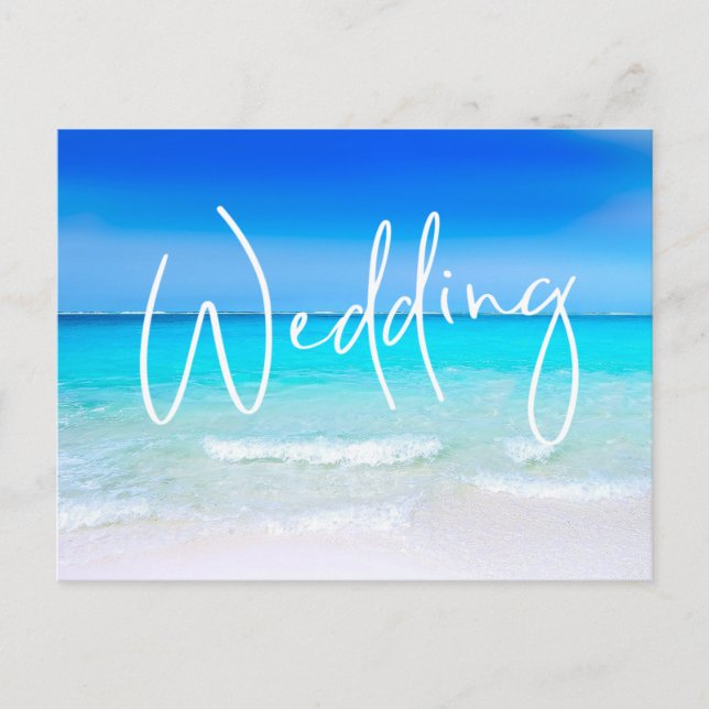 Wedding Beach Ocean Blue Sand Modern Destination Invitation Postcard (Front)