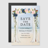 Wedding Beach Pink Blue Floral Magnetic Card