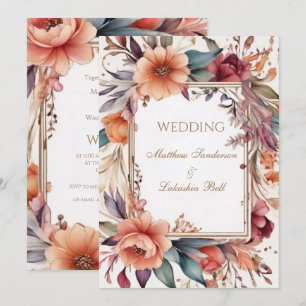 Wedding Beautiful Modern Boho Floral flowers 2 Invitation