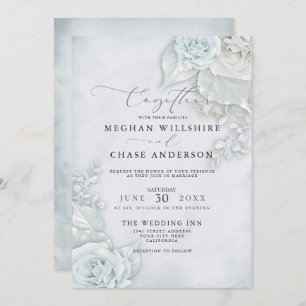 Wedding   Beautiful Pale Blue Roses Invitation