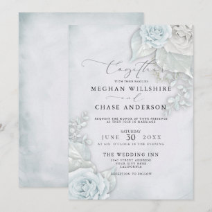 Wedding   Beautiful Pale Blue Roses Invitation
