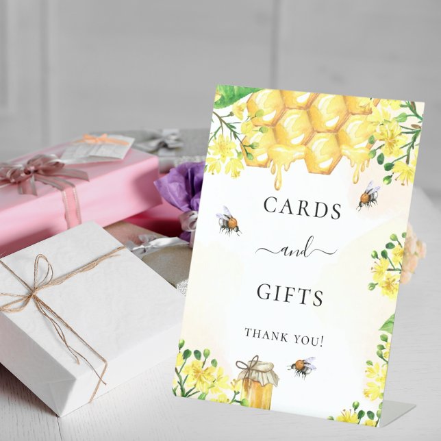 Wedding bee yellow florals honey cards gifts pedestal sign (Creator Uploaded)