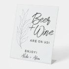 Wedding Beer & Wine Bar Tabletop Sign Leaves