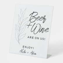 Wedding Beer & Wine Bar Tabletop Sign Leaves