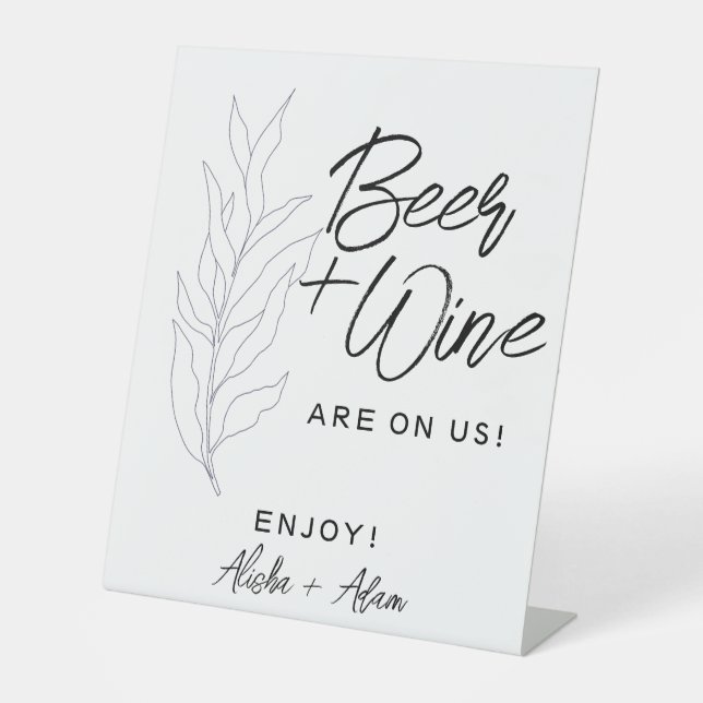 Wedding Beer & Wine Bar Tabletop Sign Leaves (Front)