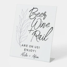 Wedding Beer Wine & Rail Bar Tabletop Sign Leaves