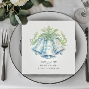 Wedding bells and green foliage watercolor napkin