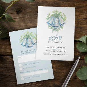 Wedding bells and green foliage watercolor RSVP Card