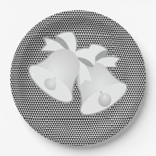Wedding Bells Blk White Geo Paper Plate