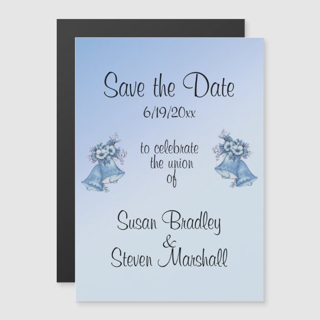 Wedding Bells Blue Save the Date Magnetic Invitation (Front/Back)