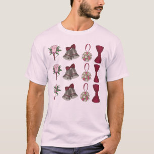 Wedding Bells Bridal Rose Flower Bowtie Tee