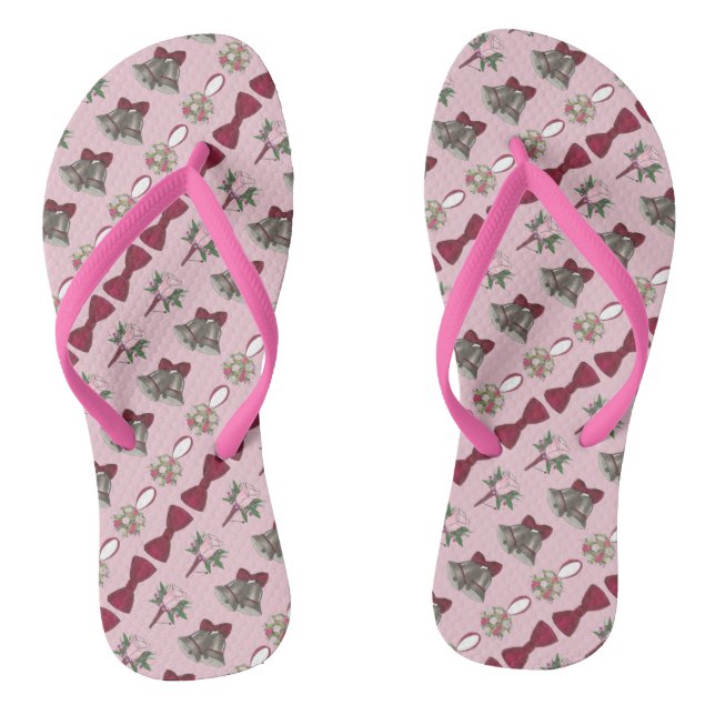 Wedding Bells Bride Pink Rose Flower Bow Flip Flop (Footbed)