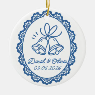 Wedding Bells Couple Names & Date Ceramic Tree Decoration