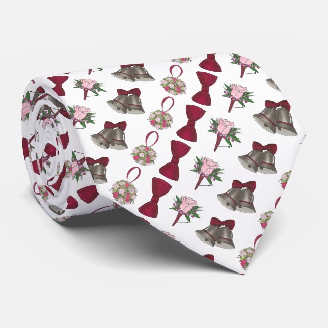 Wedding Bells Flowers Boutonniere Bow Groom Tie (Rolled)