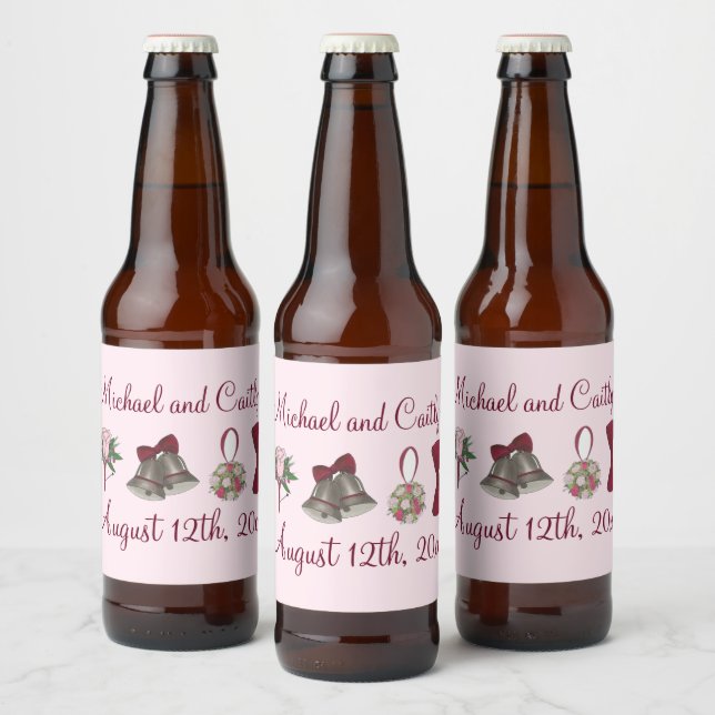 Wedding Bells Flowers Bow Tie Bridal Rose Bouquet Beer Bottle Label (Bottles)