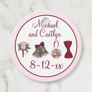 Wedding Bells Flowers Bow Tie Bridal Rose Bouquet Favour Tags