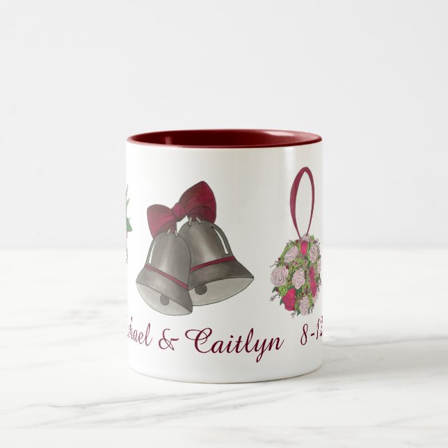 Wedding Bells Flowers Bow Tie Personalised Mug (Center)