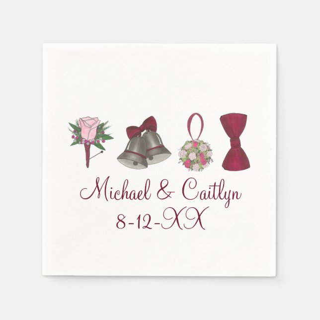 Wedding Bells Flowers Bow Tie Personalised Napkins (Front)