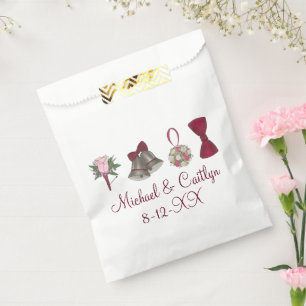 Wedding Bells Flowers Bow Tie Personalised Napkins Favour Bags