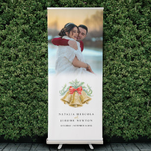 Wedding bells gold red watercolor custom photo retractable banner