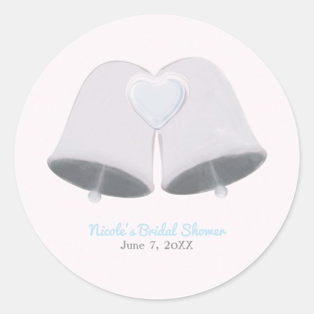 Wedding Bells & Heart Engagement Bridal Shower Classic Round Sticker (Front)
