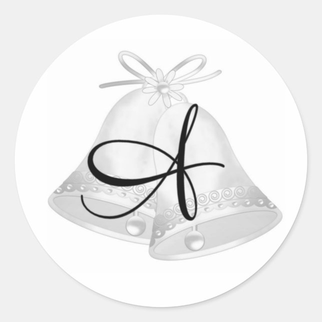 Wedding Bells Monogrammed Classic Round Sticker (Front)