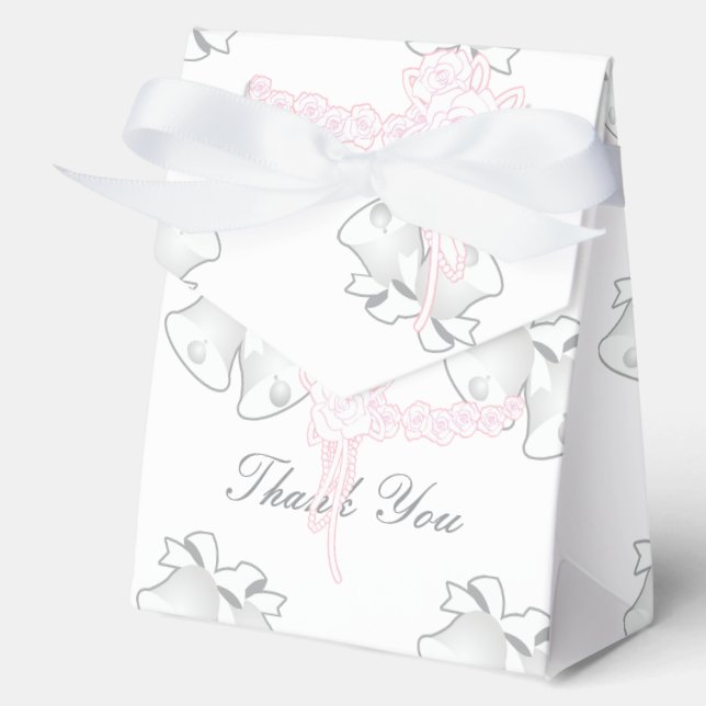 Wedding Bells Pink Floral White Thank You    Favour Box (Front)