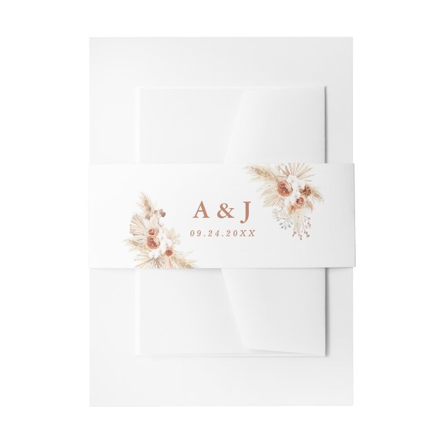 Wedding Belly Band, Boho Pampas Grass Wedding Invitation Belly Band (Front Example)