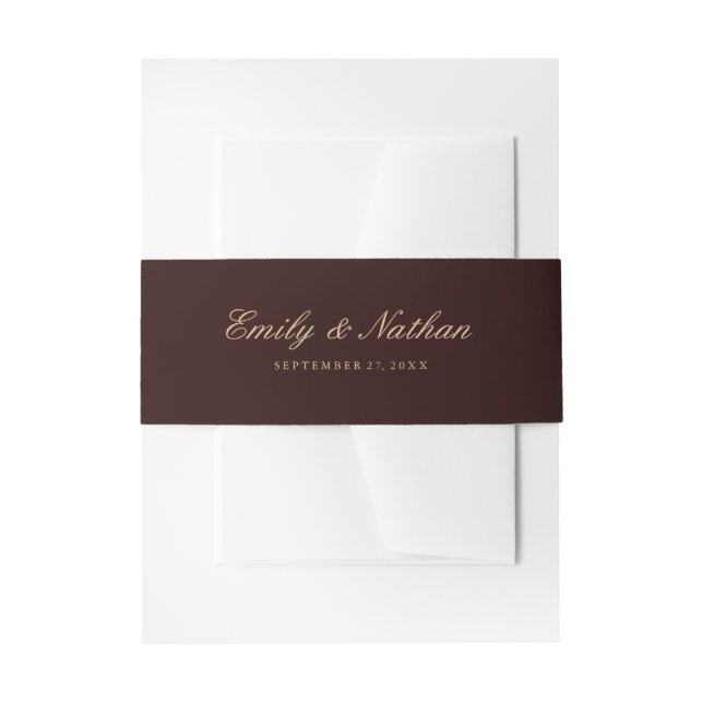 Wedding Belly Band Elegant Gold Burgundy Invitation Belly Band (Front Example)
