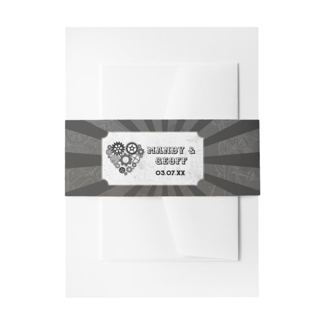 Wedding Belly Band Steampunk Wedding Hearts Cogs  Invitation Belly Band (Front Example)