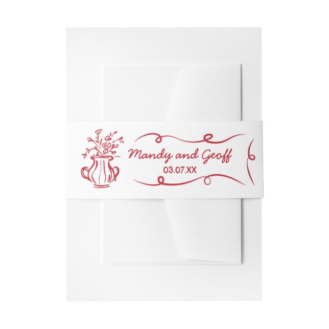 Wedding Belly Band Whimsical Hand Drawn French Invitation Belly Band (Front Example)