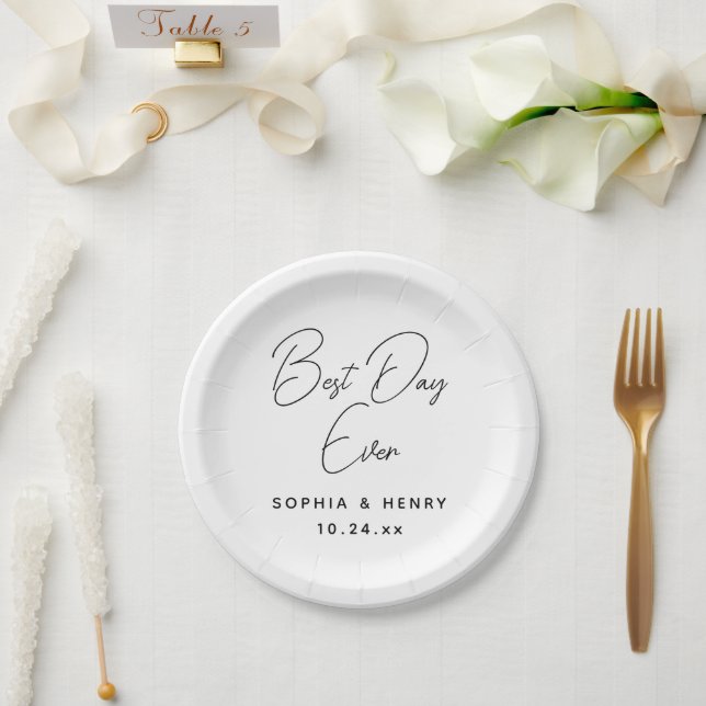 Wedding Best Day Ever Modern Elegant Paper Plate (Wedding)