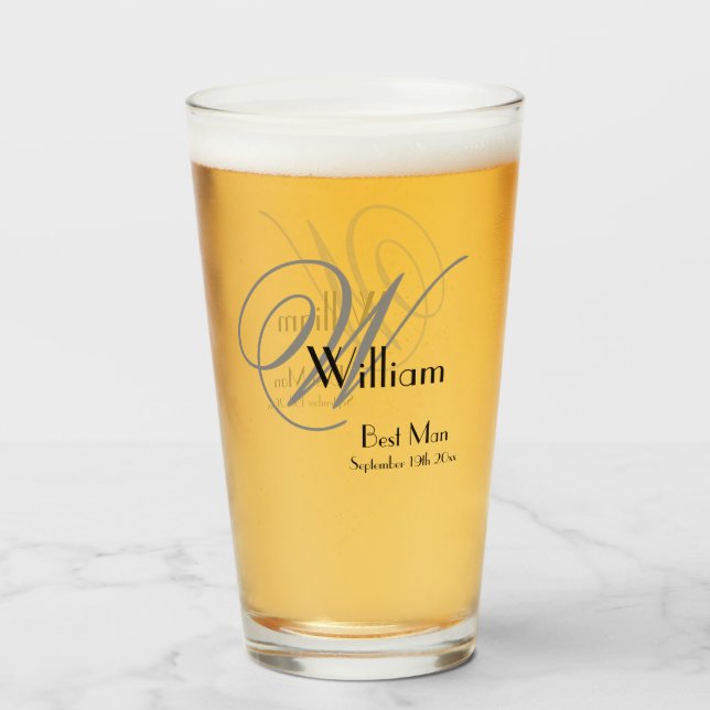 Wedding Best Man Gift Chic Monogram Name Cool Pint Glass (Front Filled)