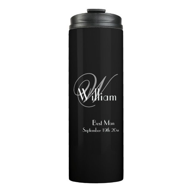 Wedding Best Man Gift Elegant Monogram Chic Black  Thermal Tumbler (Front)