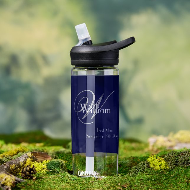  Wedding Best Man Gift Modern Chic Monogram Cool  Water Bottle (Outdoor)