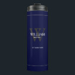 Wedding Best Man Gift Modern Monogram Cool Navy Thermal Tumbler<br><div class="desc">Wedding Best Man Gift Modern Monogram And Name Cool Navy Blue Thermal Tumbler. Click personalise this template to customise it with your Best Man Monogram Initial, their first name and the marriage date quickly and easily. Wedding Best Man Gift Modern Monogram Cool Navy Thermal Tumbler, is part of the Best...</div>