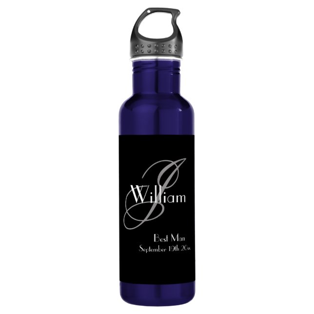  Wedding Best Man Gift Modern Monogram Name Cool 710 Ml Water Bottle (Front)