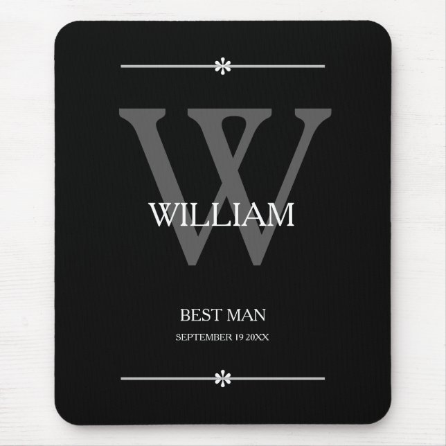 Wedding Best Man Gift Monogram Chic Modern Cool Mouse Mat (Front)