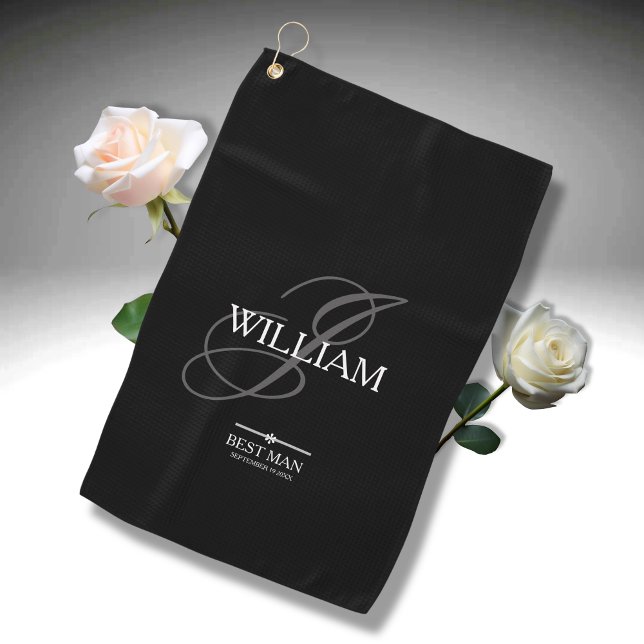 Wedding Best Man Gift Monogram Name Modern Cool  Golf Towel (For the Weddings Best Man Gift: Monogram & Name plus Date Modern Golf Towel.)