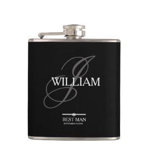 Wedding Best Man Gift Monogram + Name Modern Cool Hip Flask
