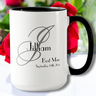 Wedding Best Man Gift Rustic Monogram Initial Name Mug